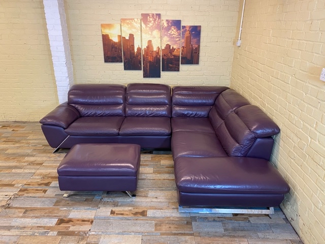 Purple Leather Corner Sofa Suite