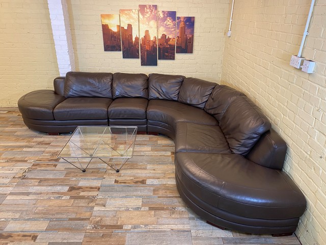Huge Brown Leather Comfy Corner Sofa
