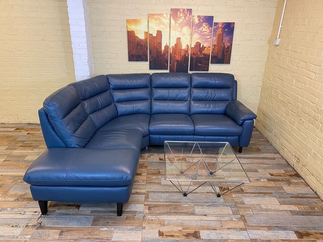 Blue/Grey Excellent Leather Corner Sofa