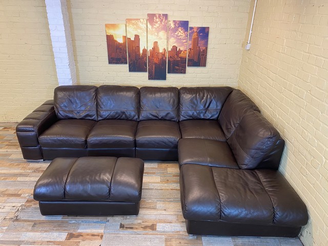 Long Country Brown Leather Corner Sofa