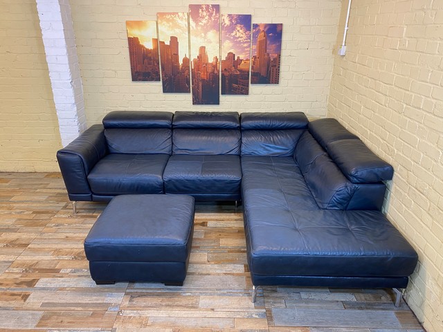 Reclining Denim Blue leather Corner Sofa