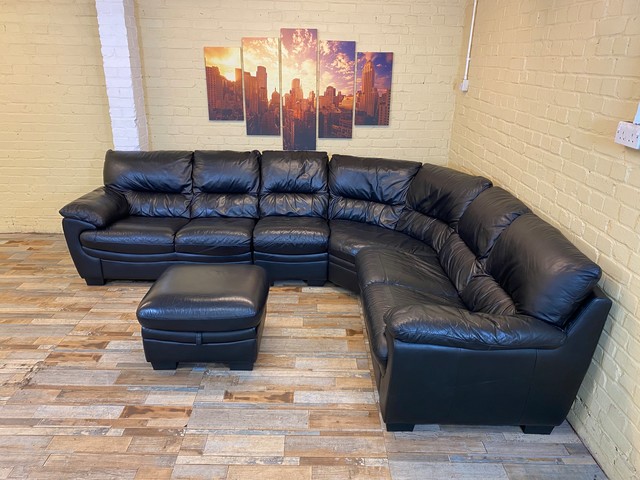 Extra Long Black Leather Corner Sofa