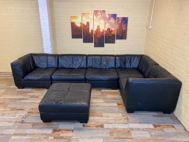 Sectional Black Leather Corner Sofa
