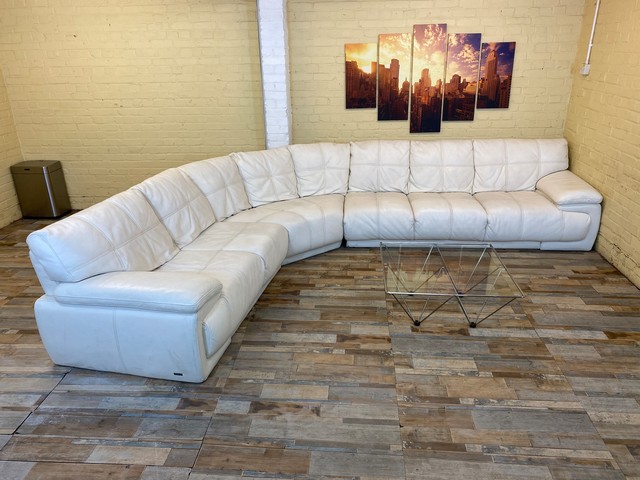 Huge Creamy Ivory Leather Corner Sofa