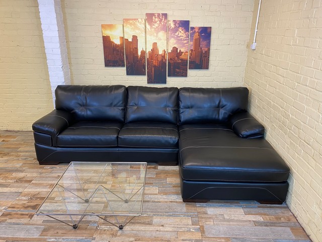 Pristine Italian Black Leather Corner Sofa