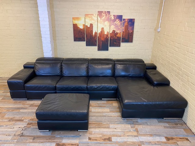 Huge Domicil Black Leather Corner Sofa