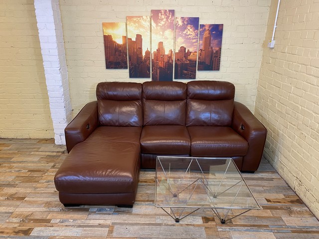 Thick Brown Leather Corner Sofa
