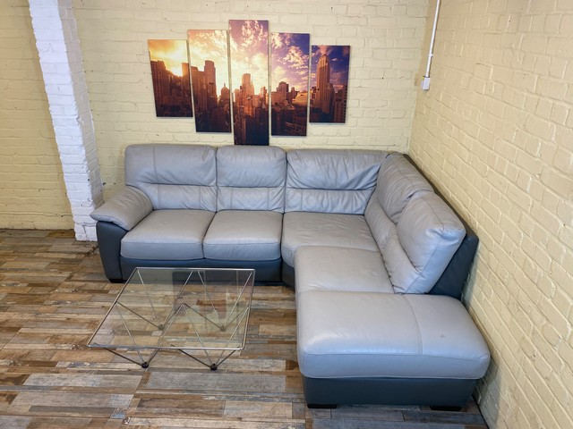 Grey/Mocha Deep Comfy Leather Corner Sofa