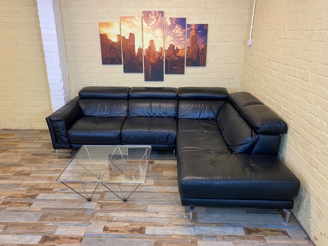 Reclining Lux Black Leather Corner Sofa