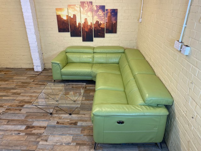 Green Recline Lux Leather Corner Sofa