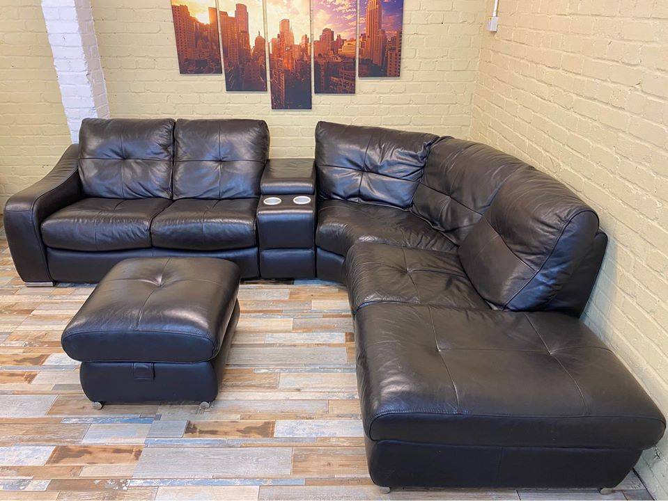 Cinematic Brown Leather Corner Sofa