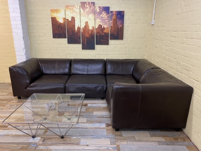 Dark Brown Leather Corner Sofa