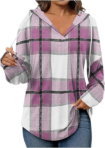 Lemoiitea Women's Plaid Shirt Casual Loose Drawstr