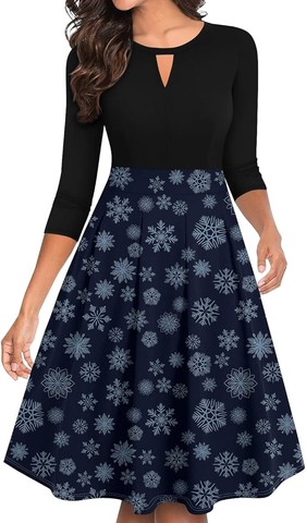 Womens Christmas Reindeer Dress 3/4 Sleeve Pullove