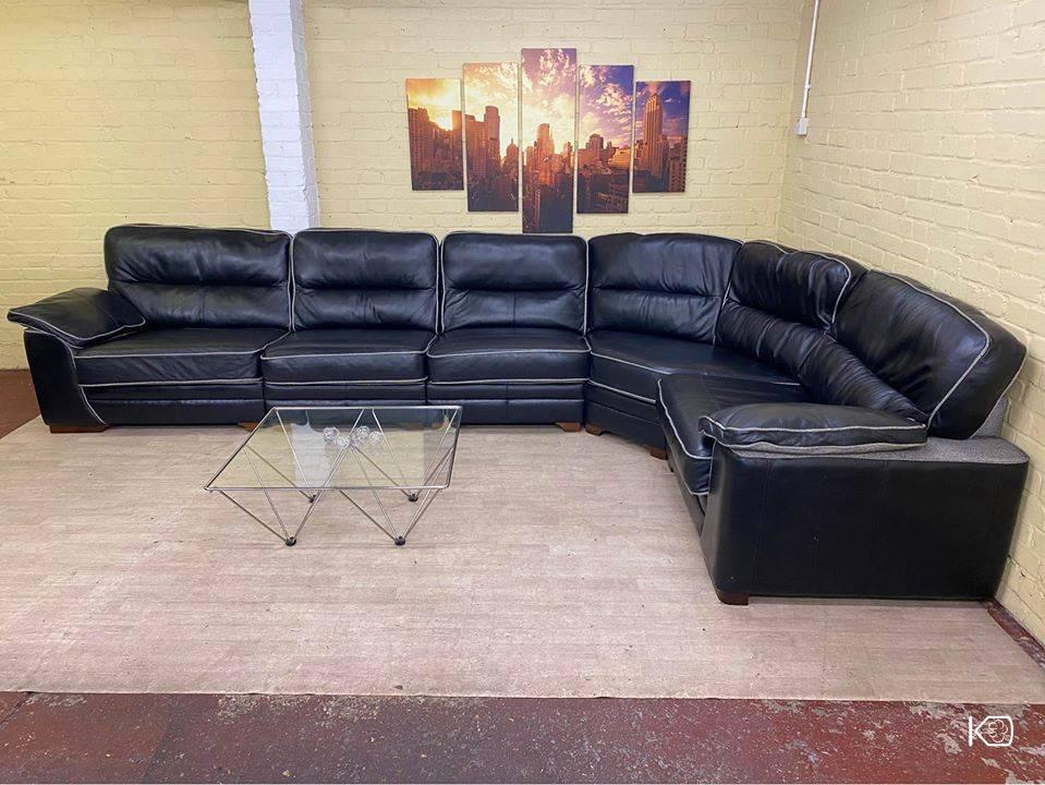 HUGE Reversible Black Leather Corner Sofa
