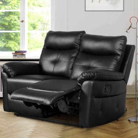 Leisure Zone Black PU Leather 2 Seater Sofa Reclin