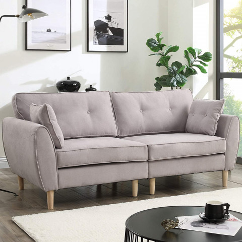 Morden Fabric Sofa with 2 Pillows and Wood Legs
