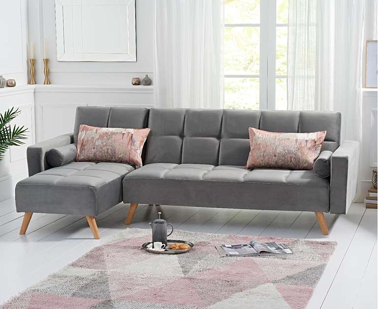Ana Sofa Bed Left Facing Chaise in Grey Velvet