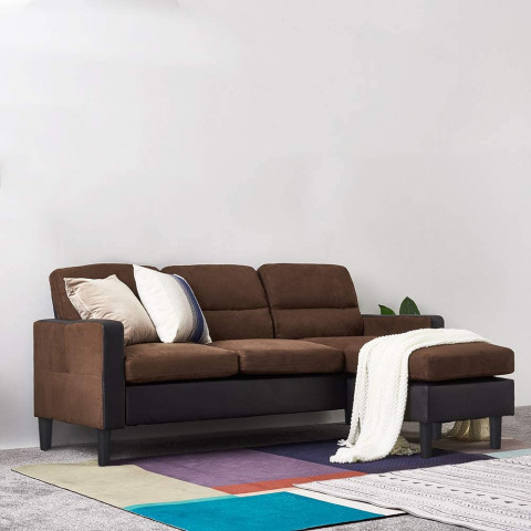 Modern 3 Seater Sofa Faux Leather and Fabric