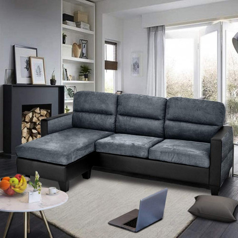 Modern 3 Seater Sofa Faux Leather and Fabric Corne