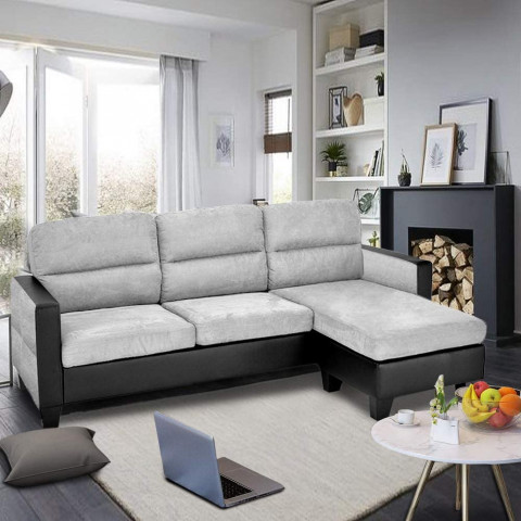 Modern 3 Seater Sofa Faux Leather and Fabric Corne