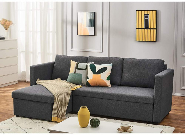 Linen Fabric Sectional Sleeper Sofa Couch