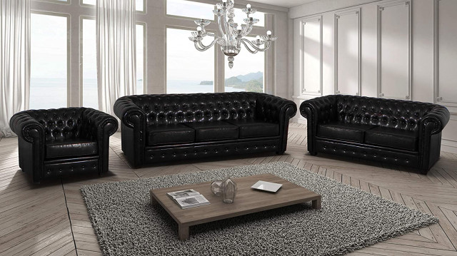 CHESTERFIELD style (3 SEATER LUX, BLACK)