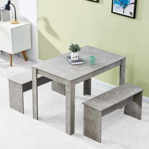 BELIFEGLORY Dining Table and 2 Benches (Grey)