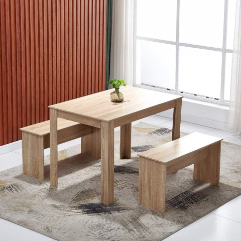 BELIFEGLORY Dining Table and 2 Benches (Oak)