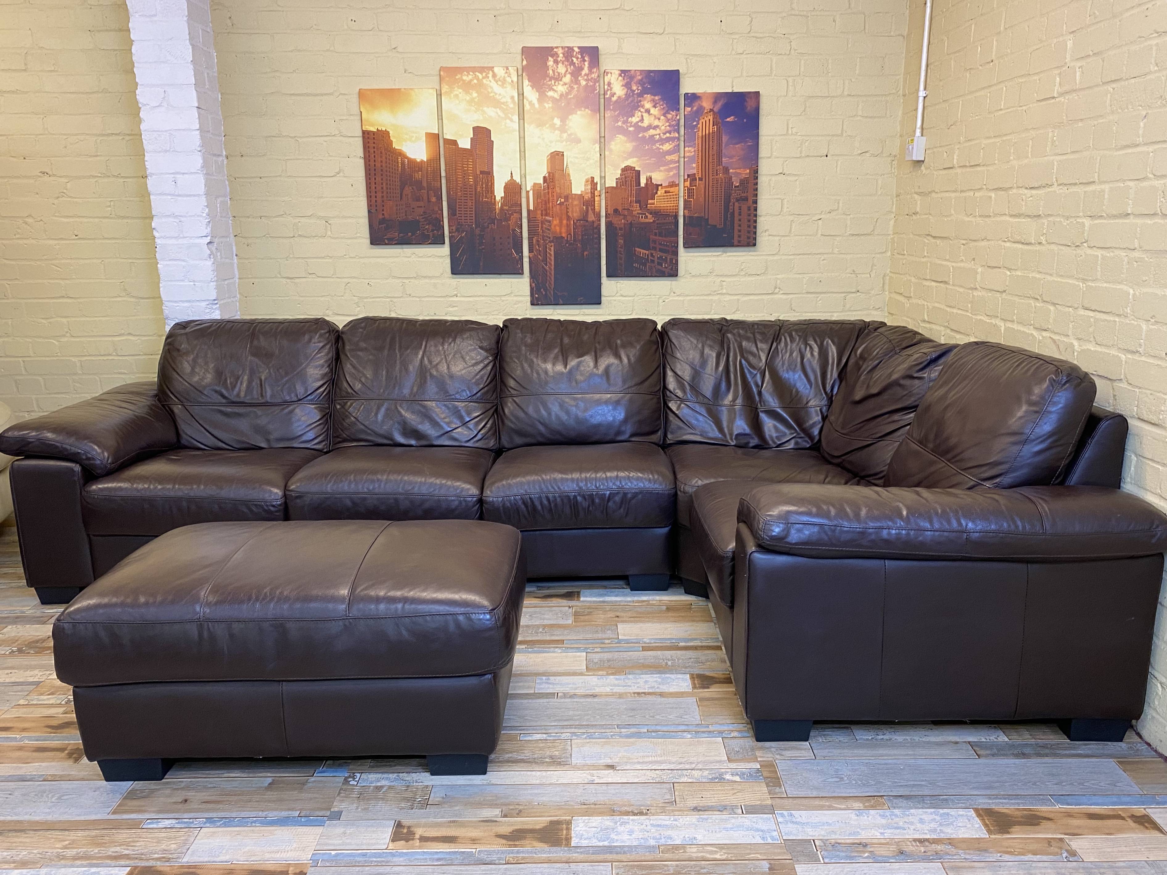 Modular Brown Leather Corner Sofa
