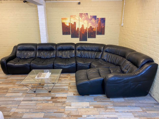 HUGE Modular Black Leather Corner Sofa
