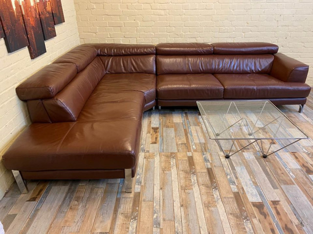 Plush Brown Leather Corner Sofa
