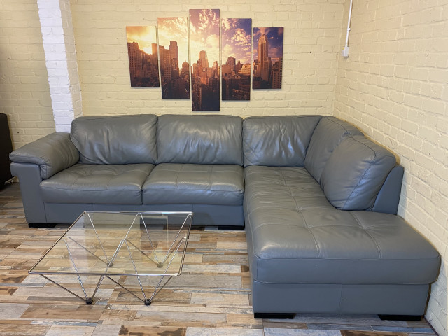 Superb Grey Leather Corner Sofa