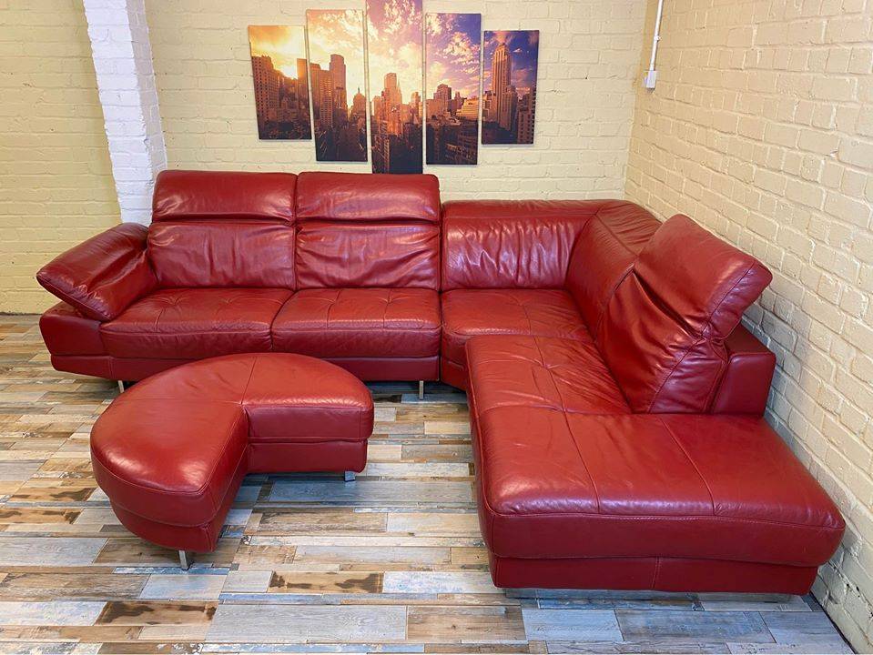 Supreme Lux Red Leather Corner Sofa