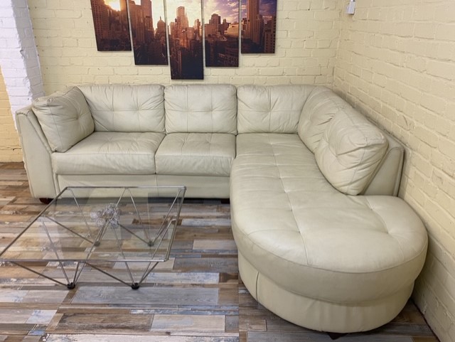 Big Comfy Cream Leather Corner Sofa