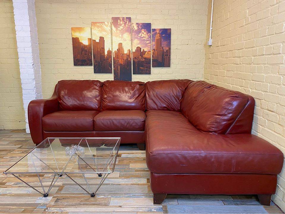 Comfy Deep Red Leather Corner Sofa