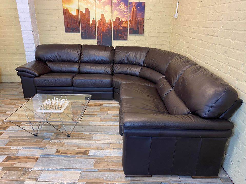 Big Comfy Family Brown Leather Corner Sofa
