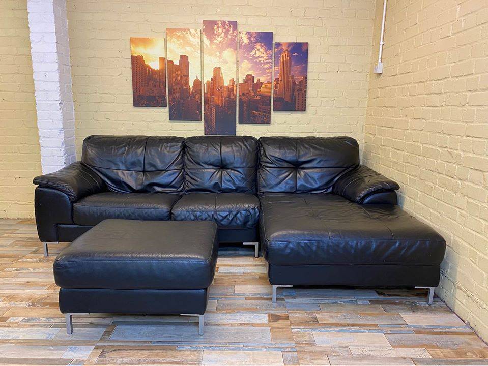 Black Comfy Leather Corner Sofa