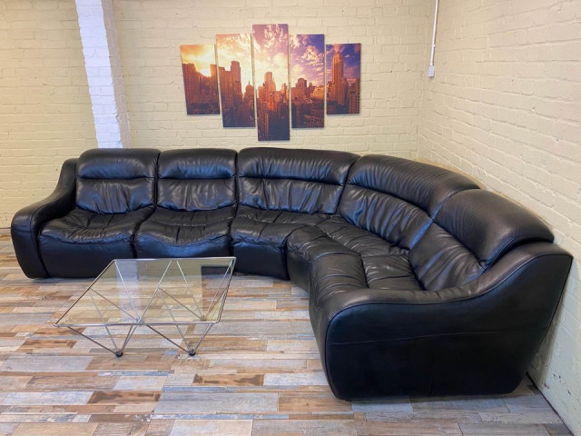 Supreme Black Leather Corner Sofa