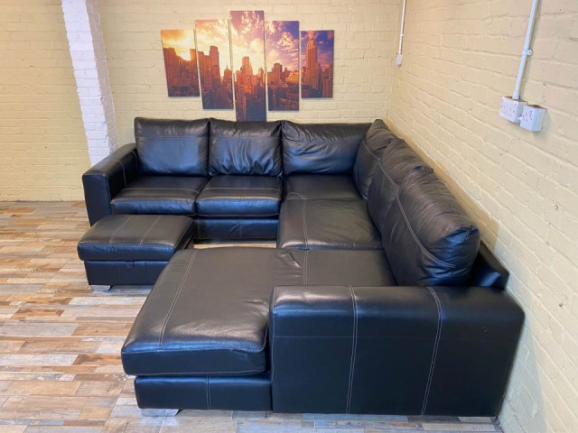Incredible Comfort Black Leather Corner Sofa (KT)