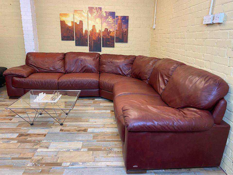 Big Big Family Red Leather Corner Sofa