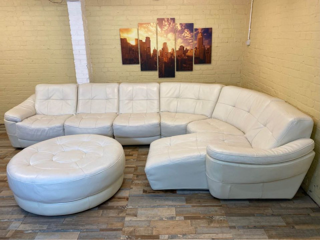 Plush Snow White Leather Corner Sofa (KT)