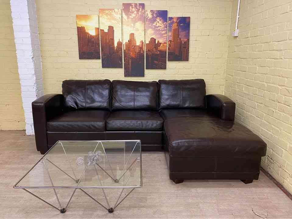 Brown Leather Storage Corner Sofa