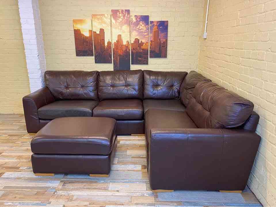 Big Family Brown Leather Corner Sofa