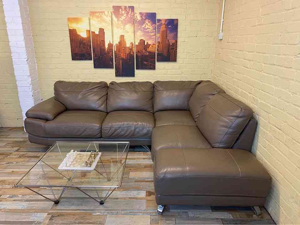 Large Mocha Leather Corner Sofa