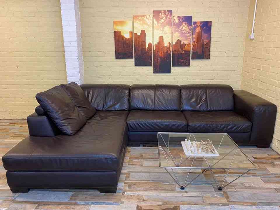 Solid Brown Leather Corner Sofa