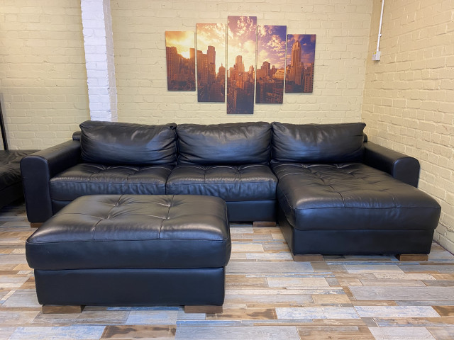 Deep Black Lux Leather Corner Sofa