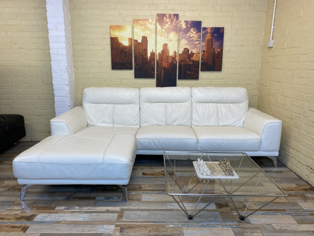 Elegant White Leather Corner Sofa