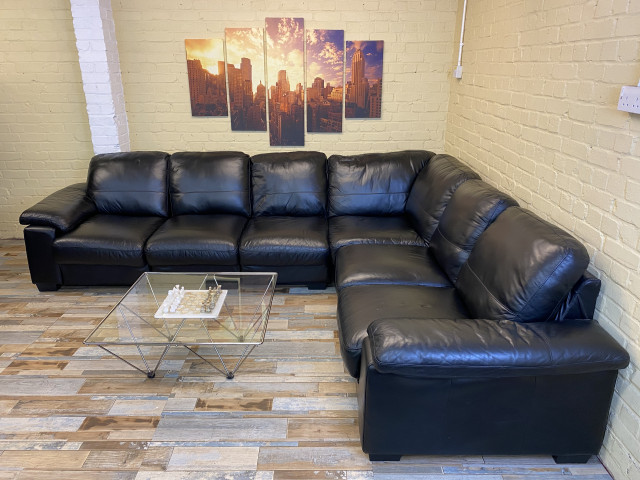 HUGE Modular Black Leather Corner Sofa