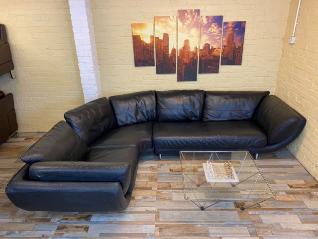 Radiant Black Leather Corner Sofa